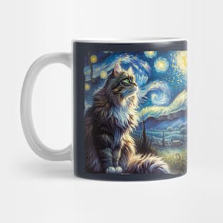 Domestic Medium Hair Starry Night Inspired - Artistic Cat Mug